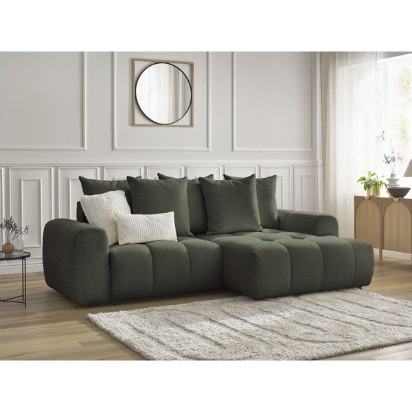 Haki salokāms stūra dīvāns no šenila auduma ar uzglabāšanas vietu  (ar labo stūri/ar zvilni) Roxelane – Bobochic Paris-image-3