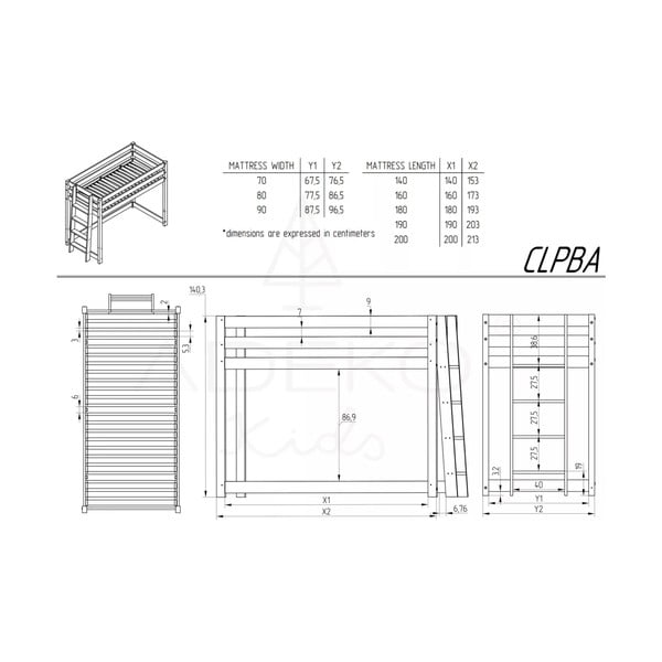 Paaugstināta bērnu gulta no priedes koka 70x160 cm CLPBA – Adeko-image-3