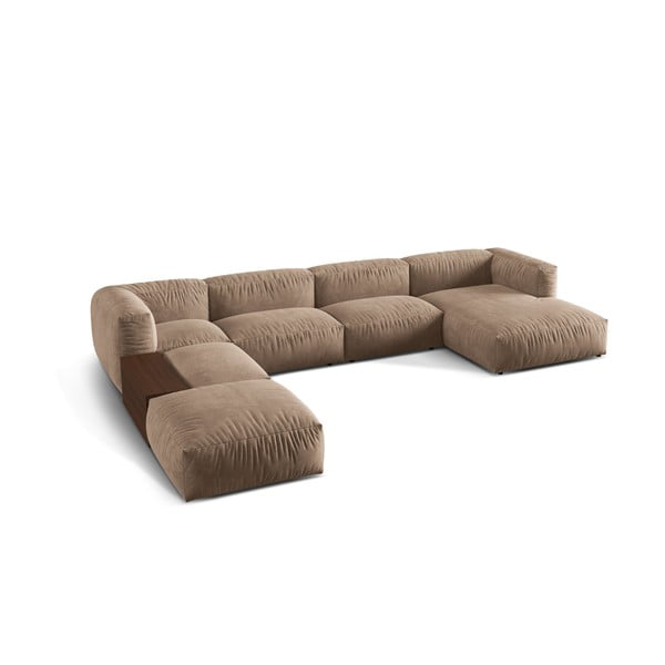 Gaiši brūns samta modulārais stūra dīvāns (ar kreiso stūri/U veida) Martina – Micadoni -image-1