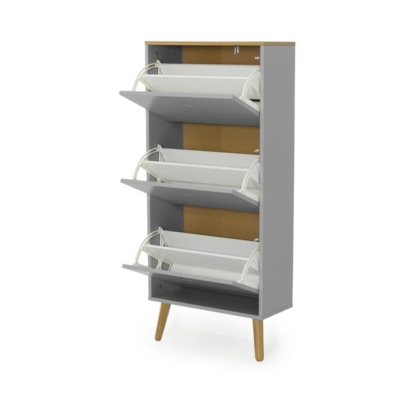 Pelēks apavu skapis ar ozolkoka kājām un 3 atvilktnēm Tenzo Dot-image-3