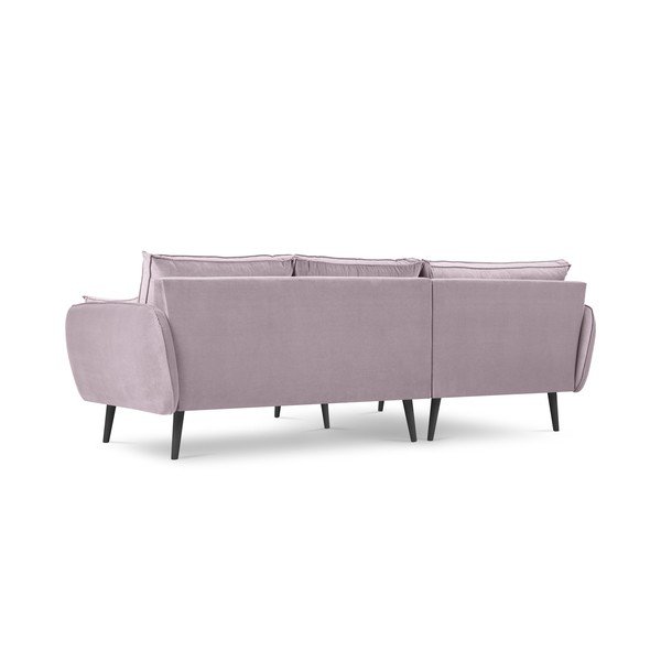 Gaiši rozā samta stūra dīvāns ar melnām kājām Kooko Home Lento, kreisais stūris-image-3