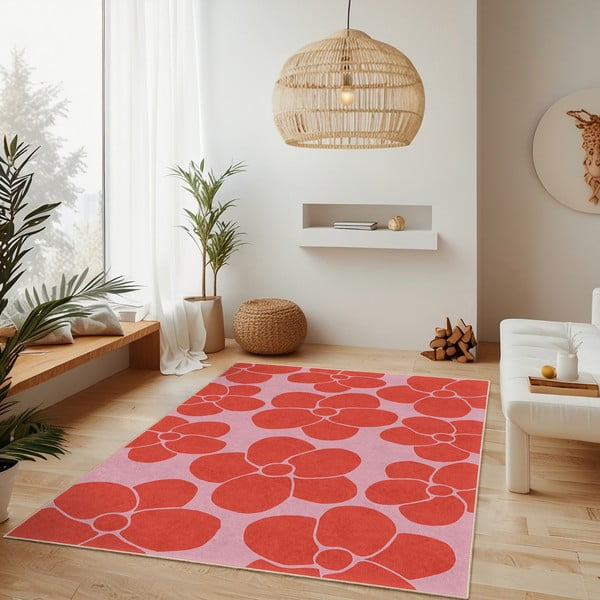 Sarkans/rozā mazgājams paklājs 120x180 cm Poppy Fields – Mila Home-image-2