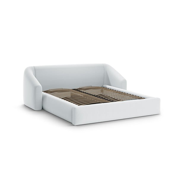 Gaiši pelēka polsterēta divvietīga gulta ar veļas kasti ar redelēm 180x200 cm Campi – Cosmopolitan Design-image-1