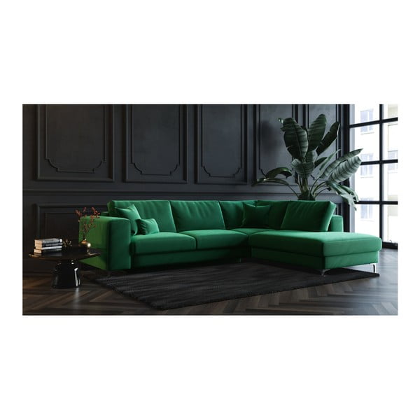 Tumši zaļš samta stūra izvelkamais dīvāns Devichy Rothe, labais stūris-image-3