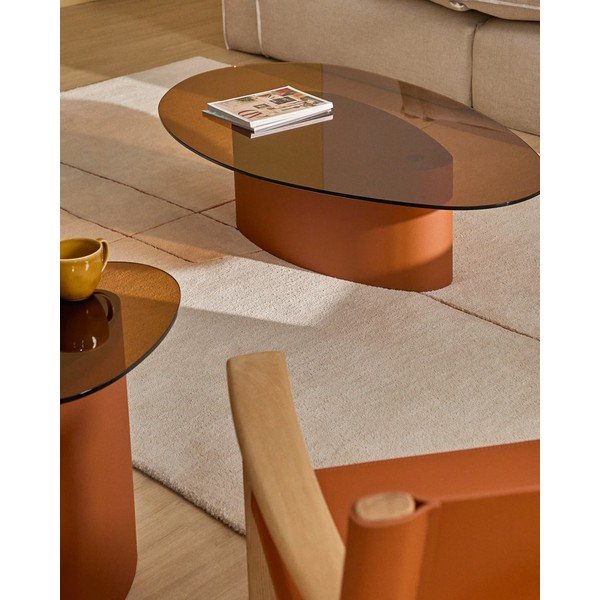 Brūns žurnālgaldiņš ar stikla galda virsmu 81x140 cm Olir – Kave Home-image-1