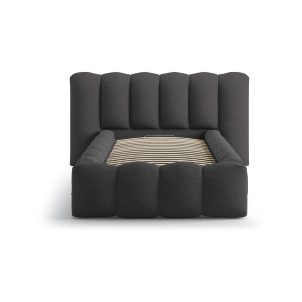 Antracīta pelēka polsterēta vienvietīga gulta ar veļas kasti un redelēm 90x200 cm Lupine – Micadoni -image-3