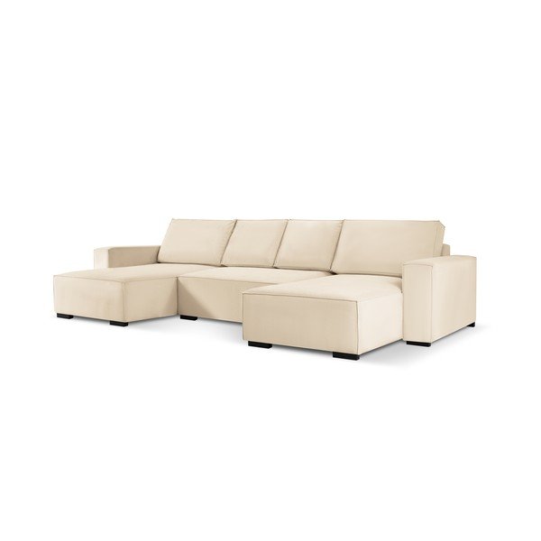 Bēšs velveta U veida izvelkamais dīvāns Mazzini Sofas Azalea-image-2