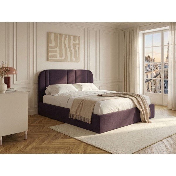 Violeta polsterēta divvietīga gulta ar veļas kasti ar redelēm 160x200 cm Sidney – Bobochic Paris-image-1