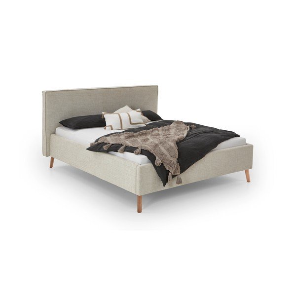 Krēmkrāsas polsterēta divvietīga gulta ar veļas kasti ar redelēm 160x200 cm Riva – Meise Möbel-image-4