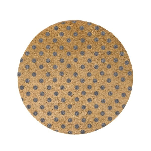 Pelēks apaļš paklājs no dabiskās kokosšķiedras Artsy Doormats Dots, ⌀ 70 cm