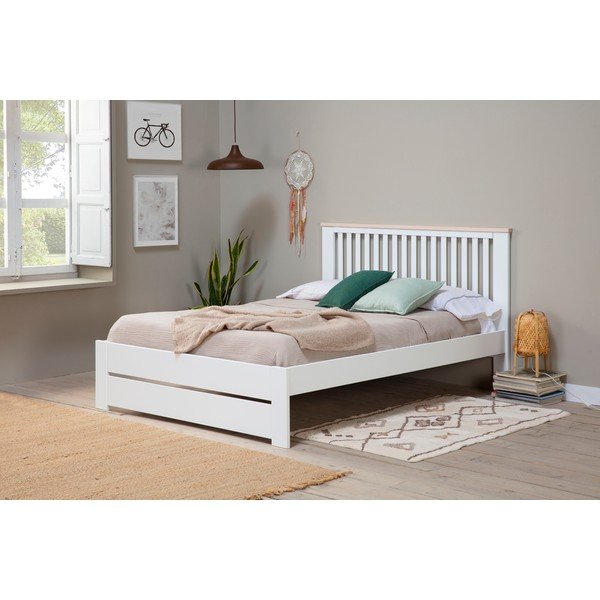 Balta divvietīga gulta ar režģi 140x190 cm Leba – Marckeric-image-1