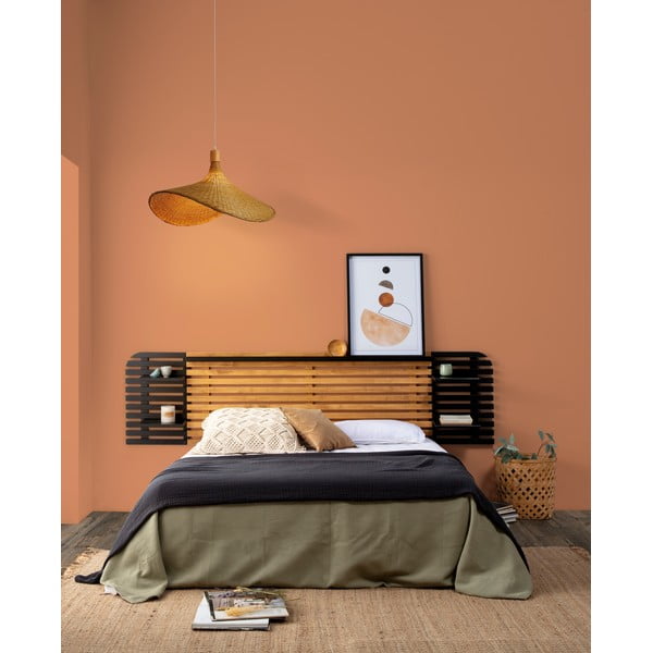 Melns/dabīga toņa priedes masīvkoka gultas galvgalis 240x62 cm Dimas – Marckeric-image-1