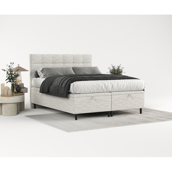 Gaiši pelēka polsterēta divvietīga gulta ar veļas kasti 180x200 cm Senses – Maison de Rêve-image-1