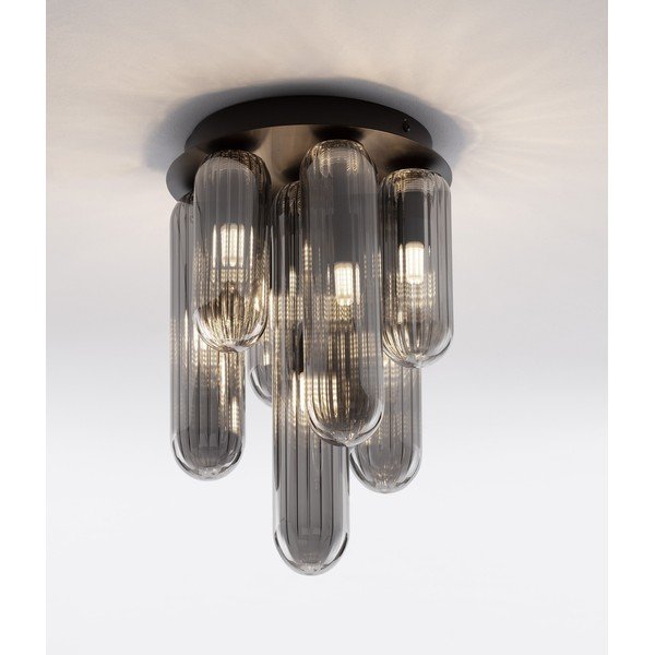 Pelēka stikla griestu lampa ar stikla abažūru Gustave – Nova Luce-image-1