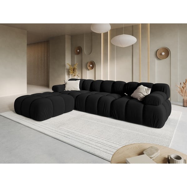 Melns samta stūra dīvāns Bellis – Micadoni Home-image-1