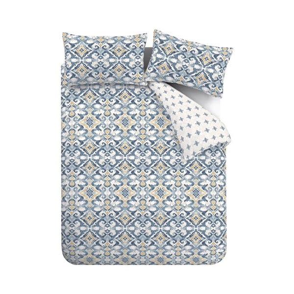 Zila/krēmkrāsas divguļamā gultas veļa 200x200 cm Inara Ikat – Pineapple Elephant