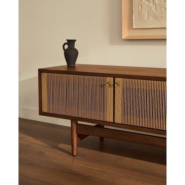 Brūns TV galdiņš ar riekstkoka imitāciju 200x50 cm Elan – Kave Home-image-3