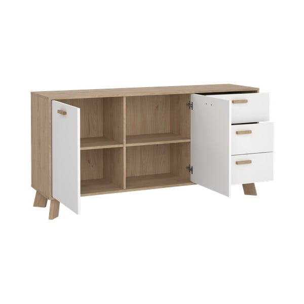 Balta/dabīga toņa kumode ar ozolkoka imitāciju 147x73x39 cm Ikast – Tvilum-image-3