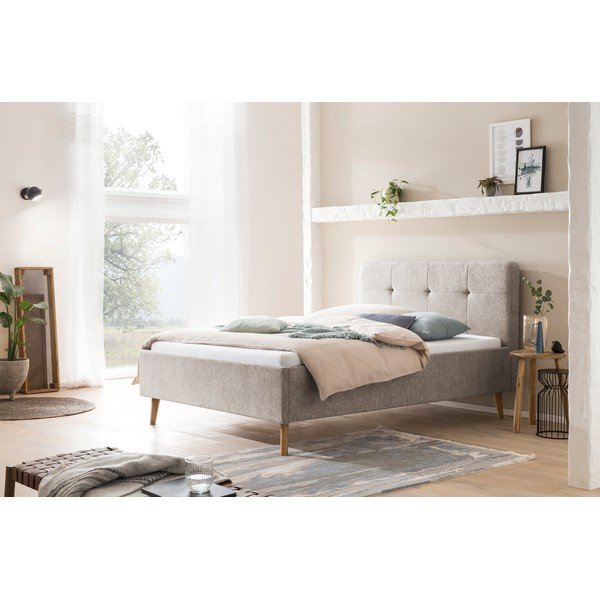 Pelēka/brūna polsterēta divvietīga gulta bez režģa 140x200 cm Smart – Meise Möbel-image-1