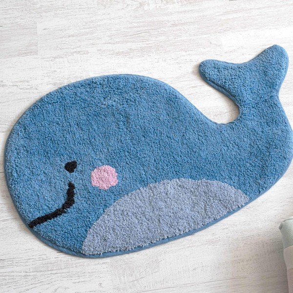 Kokvilnas vannas istabas paklājs Mr. Fox Blue Whale, 69 x 44 cm-image-1