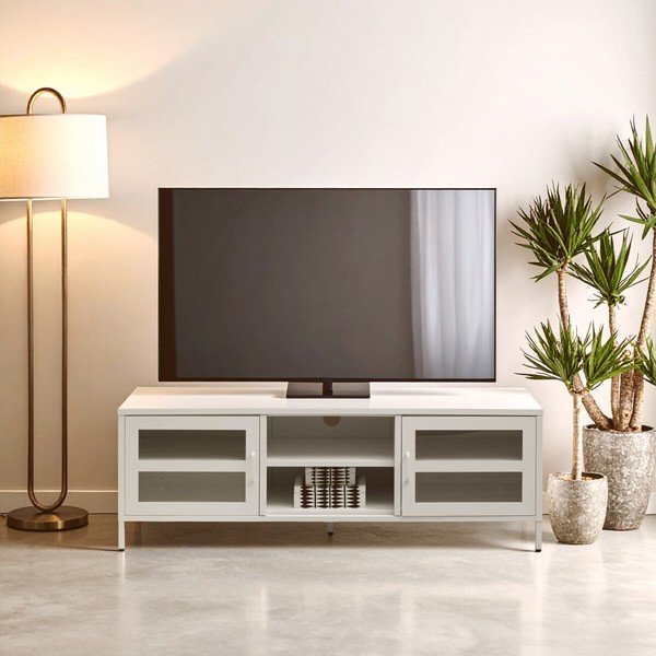 Balts tērauda TV galdiņš 150x50x45 cm Acier – Premier Housewares-image-1