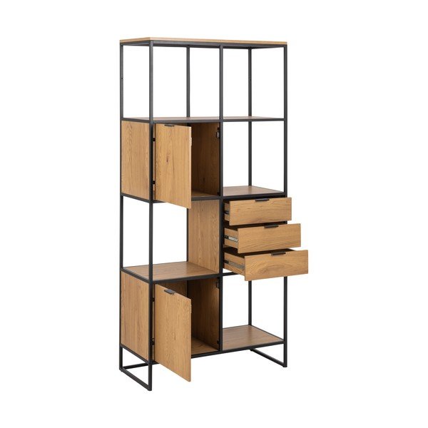 Melns grāmatu plaukts ar ozolkoka imitāciju 85x183 cm Swindon – Actona-image-3