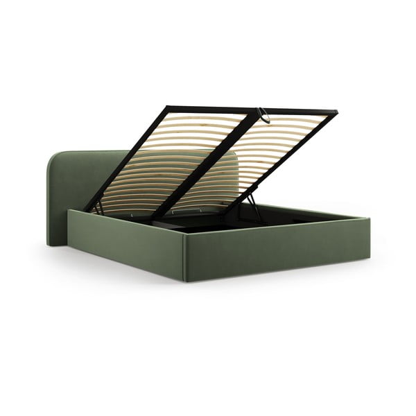 Zaļa polsterēta divvietīga gulta ar veļas kasti un redelēm 160x200 cm Elizabeth – Micadoni -image-2