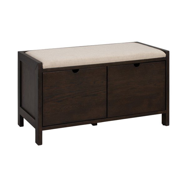 Tumša dabīga toņa ozola masīvkoka apavu plaukts ar soliņu 80x47x41 cm Hillmond – Rowico