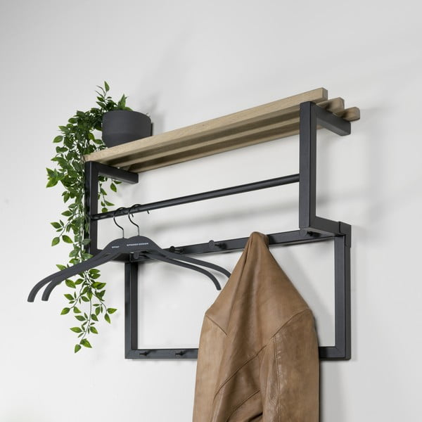 Melns/dabīga toņa metāla sienas pakaramais ar plauktu 71 cm Rizzoli – Spinder Design-image-1