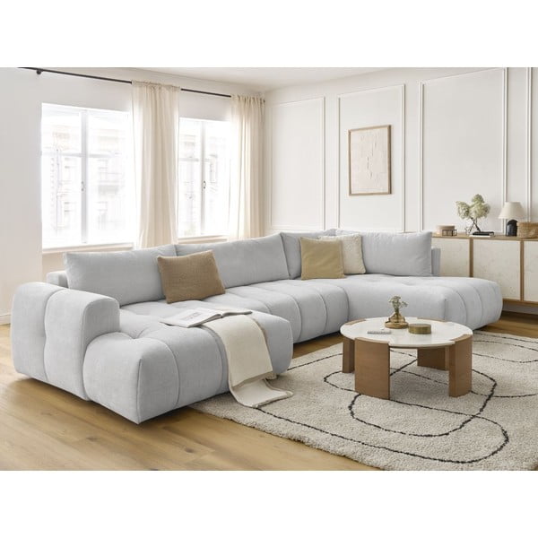 Gaiši pelēks salokāms/ar uzglabāšanas vietu stūra dīvāns (ar labo stūri/U veida) Fuji – Bobochic Paris-image-1