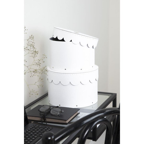 Baltas kartona uzglabāšanas kastes (2 gab.) ar vāku ø 26x17,5 cm Wilma Paper Laminate – Bigso-image-2