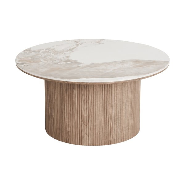 Bēšs/dabīga toņa apaļš žurnālgaldiņš ar marmora imitācijas galda virsmu ø 80 cm Athens – House Nordic