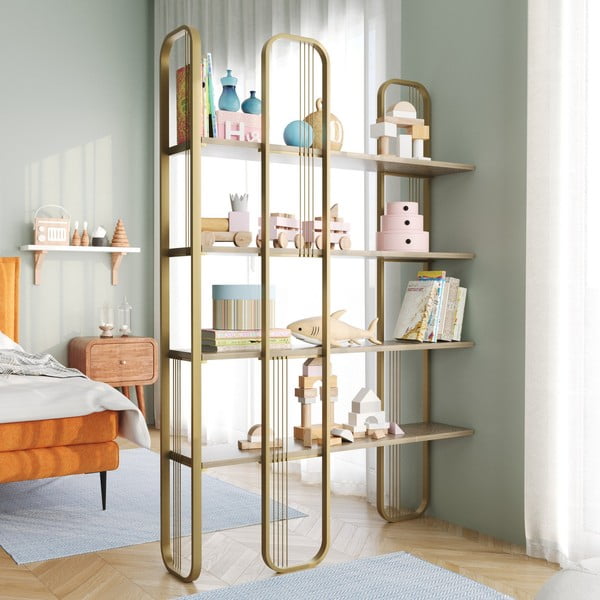 Zelta krāsas plaukts ar priedes koka imitāciju 125x180 cm Sierra – Kalune Design-image-3