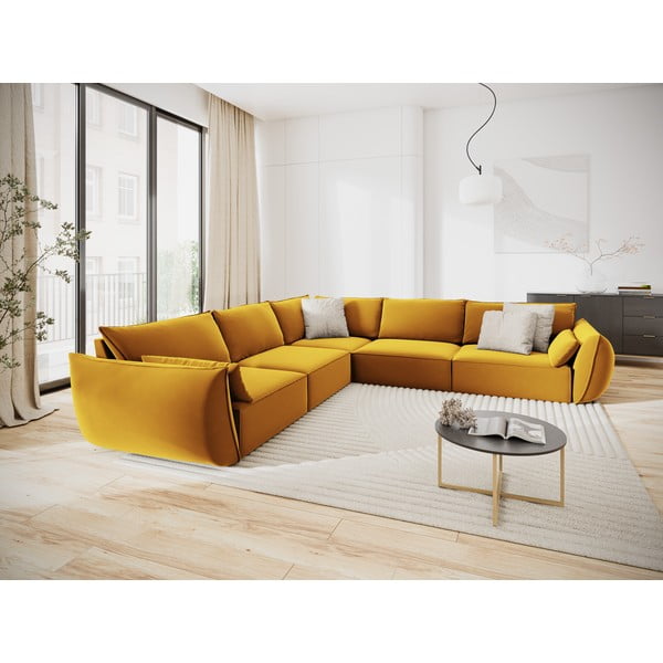 Sinepju dzeltens samta stūra dīvāns Vanda – Mazzini Sofas-image-1