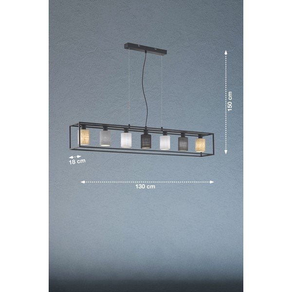 Melna/pelēka piekaramā lampa ar auduma abažūru Isko – Fischer & Honsel-image-2
