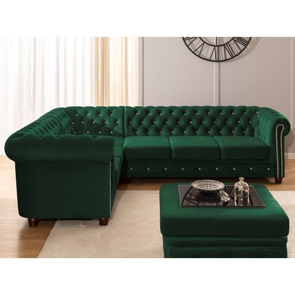 Zaļš samta salokāms stūra dīvāns (ar kreiso stūri/L veida) York Blik – Ropez-image-4