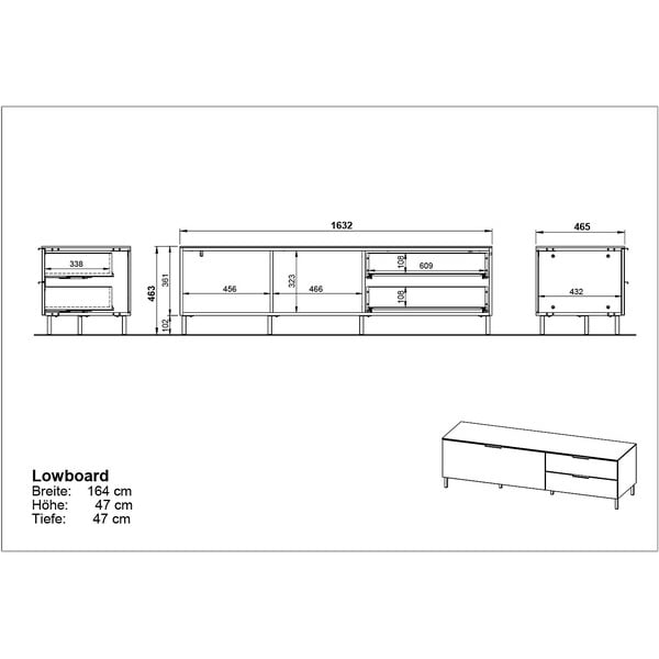 Gaiši pelēks TV galdiņš ar riekstkoka imitāciju 164x47 cm California – Germania-image-3