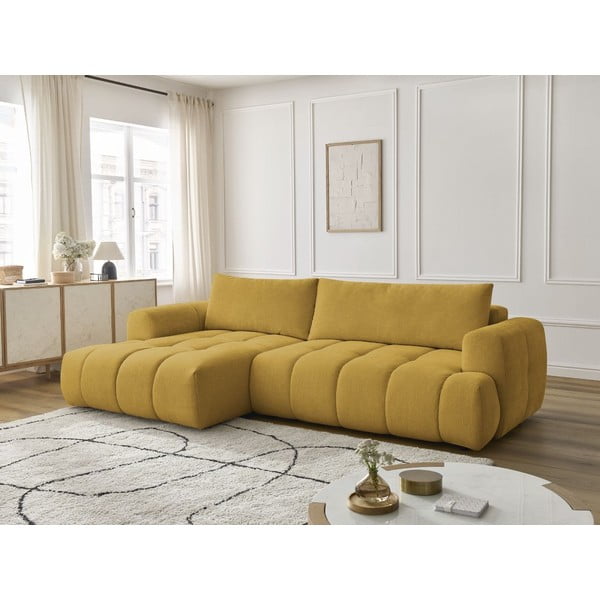 Sinepju dzeltens salokāms/ar uzglabāšanas vietu stūra dīvāns (ar kreiso stūri/ar zvilni) Fuji – Bobochic Paris-image-1