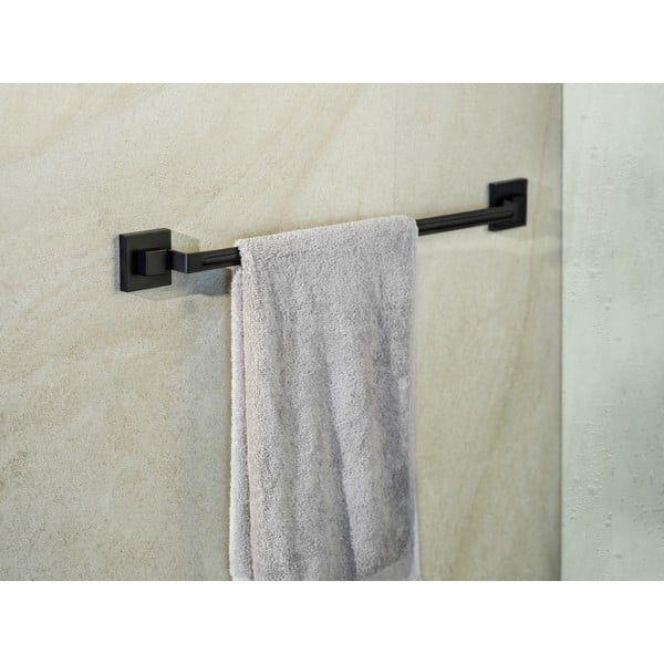 Melns nerūsējošā tērauda pašlīmējošs dvieļu turētājs Quadro – Wenko-image-1