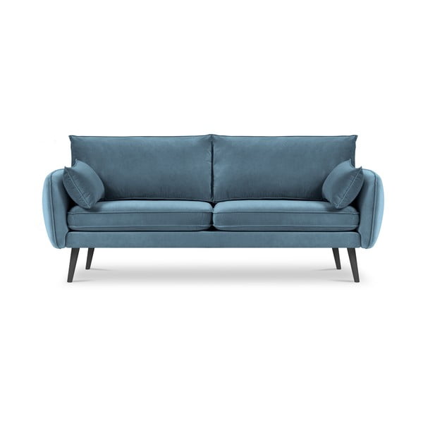 Gaiši zils samta dīvāns ar melnām kājām Kooko Home Lento, 198 cm