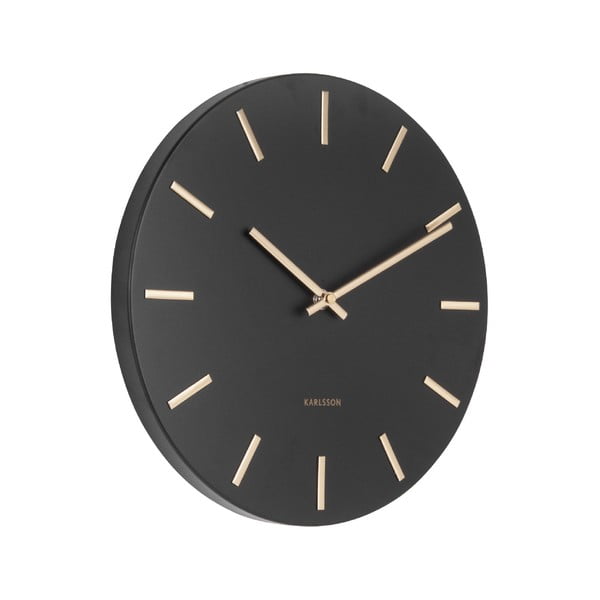 Melns sienas pulkstenis ar zeltītiem rādītājiem Karlsson Charm, ø 30 cm-image-1
