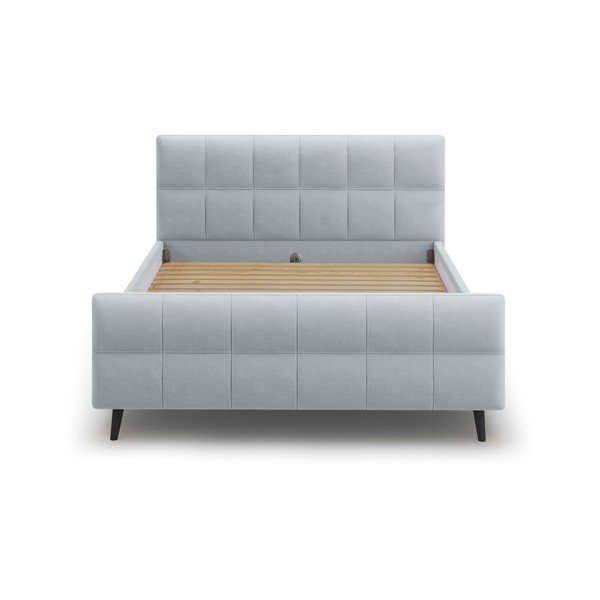 Gaiši pelēka mīksta divguļamā gulta ar režģi 160x200 cm Gigi – Micadoni Home-image-1
