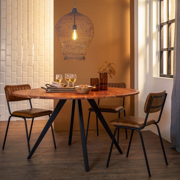 Dabīga toņa apaļš ēdamgalds ar akācijas koka galda virsmu ø 120 cm Mimoso – Light & Living-image-1