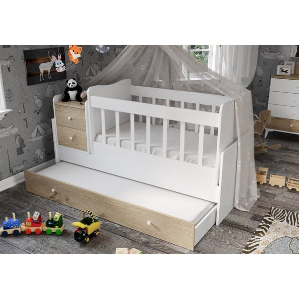 Balta/dabīga toņa bērnu gultiņa ar veļas kasti 60x120 cm Sansa – Kalune Design-image-1