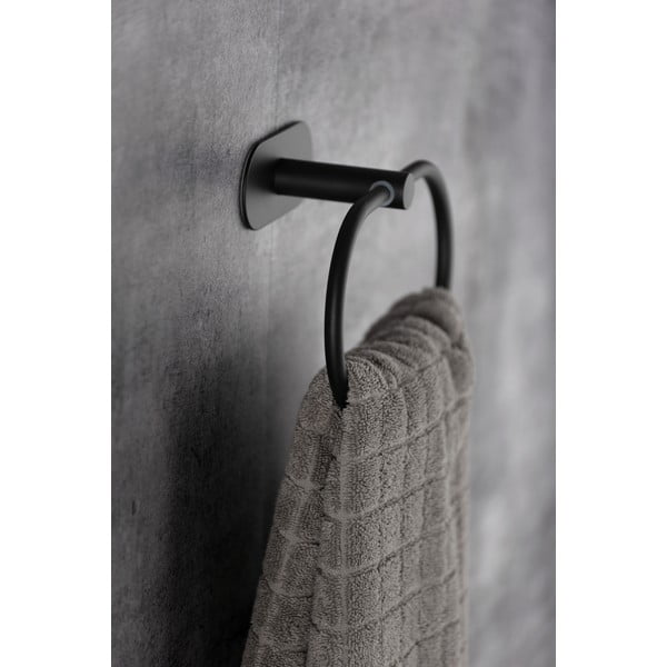 Matēti melns nerūsējošā tērauda sienas dvieļu turētājs Wenko Orea Ring Turbo-Loc® -image-1