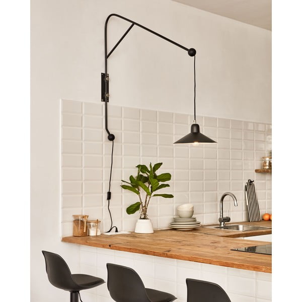 Melna sienas lampa ø 30 cm Eleazar – Kave Home-image-1