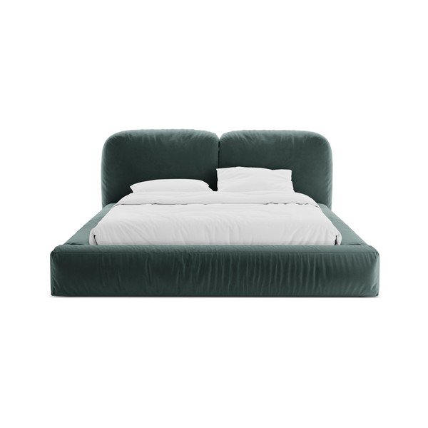 Zaļganzila polsterēta divvietīga gulta ar veļas kasti un redelēm 200x200 cm Martina – Micadoni -image-4