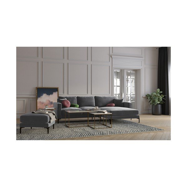 Pelēks samta kāju soliņš Kooko Home Harmony-image-3