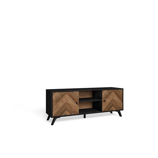 Melns riekstkoka imitācijas TV galdiņš 136x53 cm Chevrons – Marckeric-image-3
