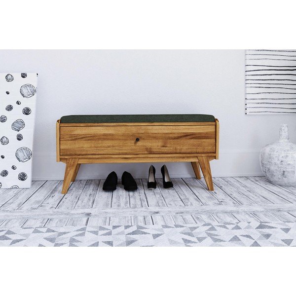 Ozolkoka glabāšanas sols ar zaļu sēdekli Retro – The Beds-image-3